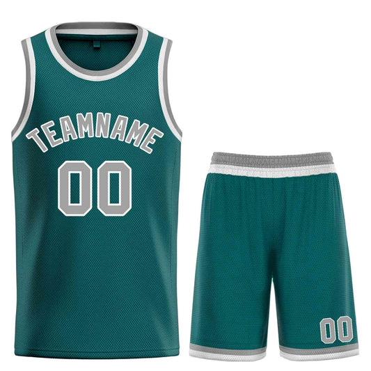 Custom Aqua Gray-White Bull Classic Sets Curved Basketball Jersey