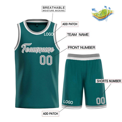 Custom Aqua Gray-White Heal Sports Uniform Classic Sets Basketball Jersey