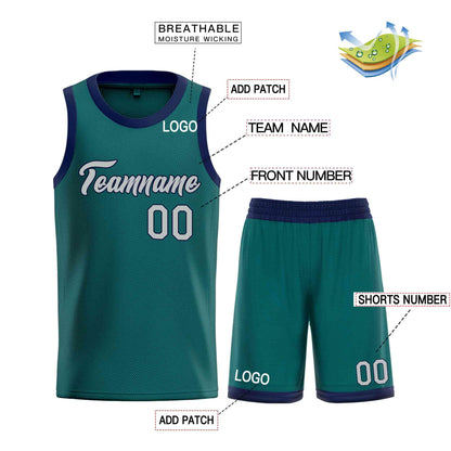 Custom Aqua Gray-Navy Heal Sports Uniform Classic Sets Basketball Jersey