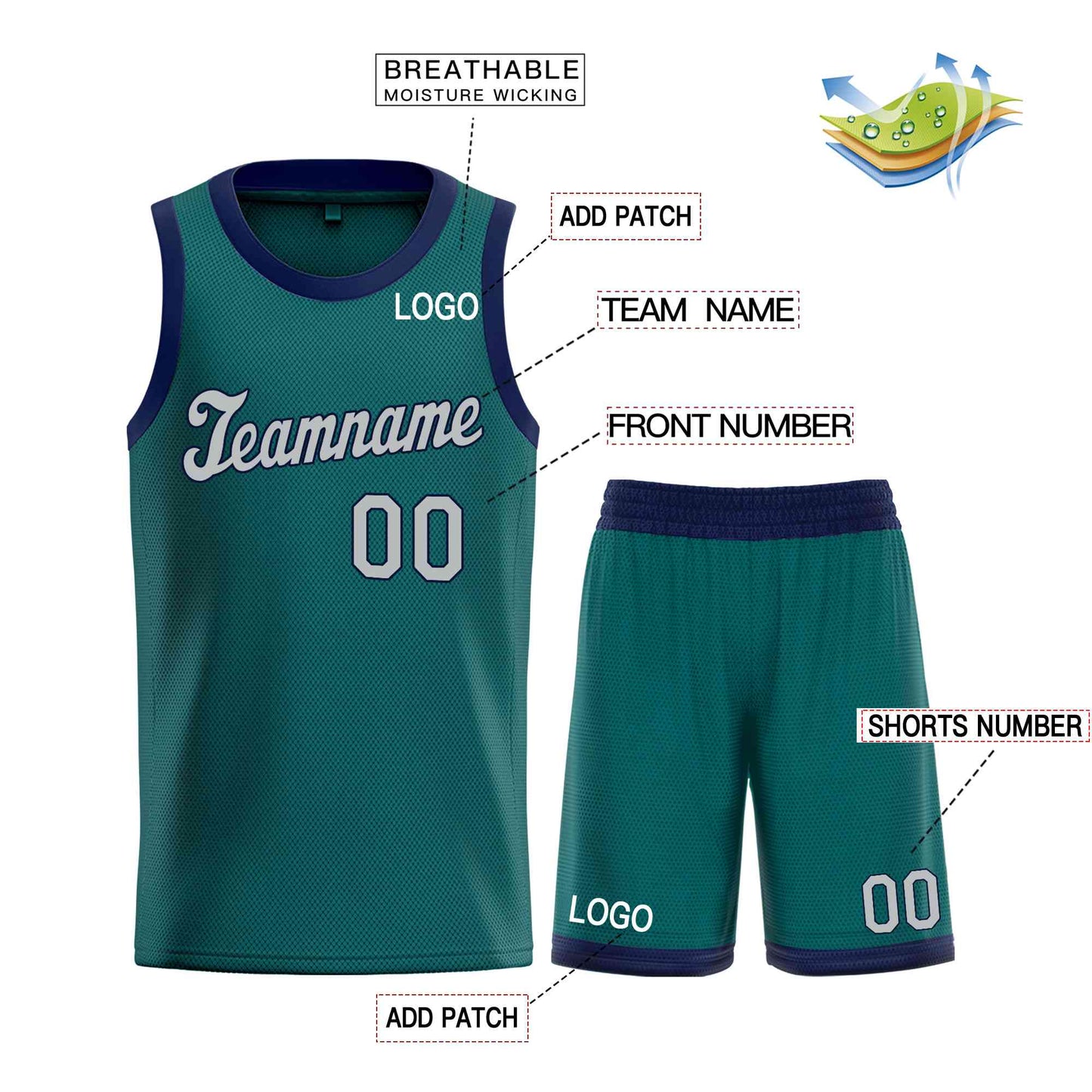 Custom Aqua Gray-Navy Classic Sets Sports Uniform Basketball Jersey