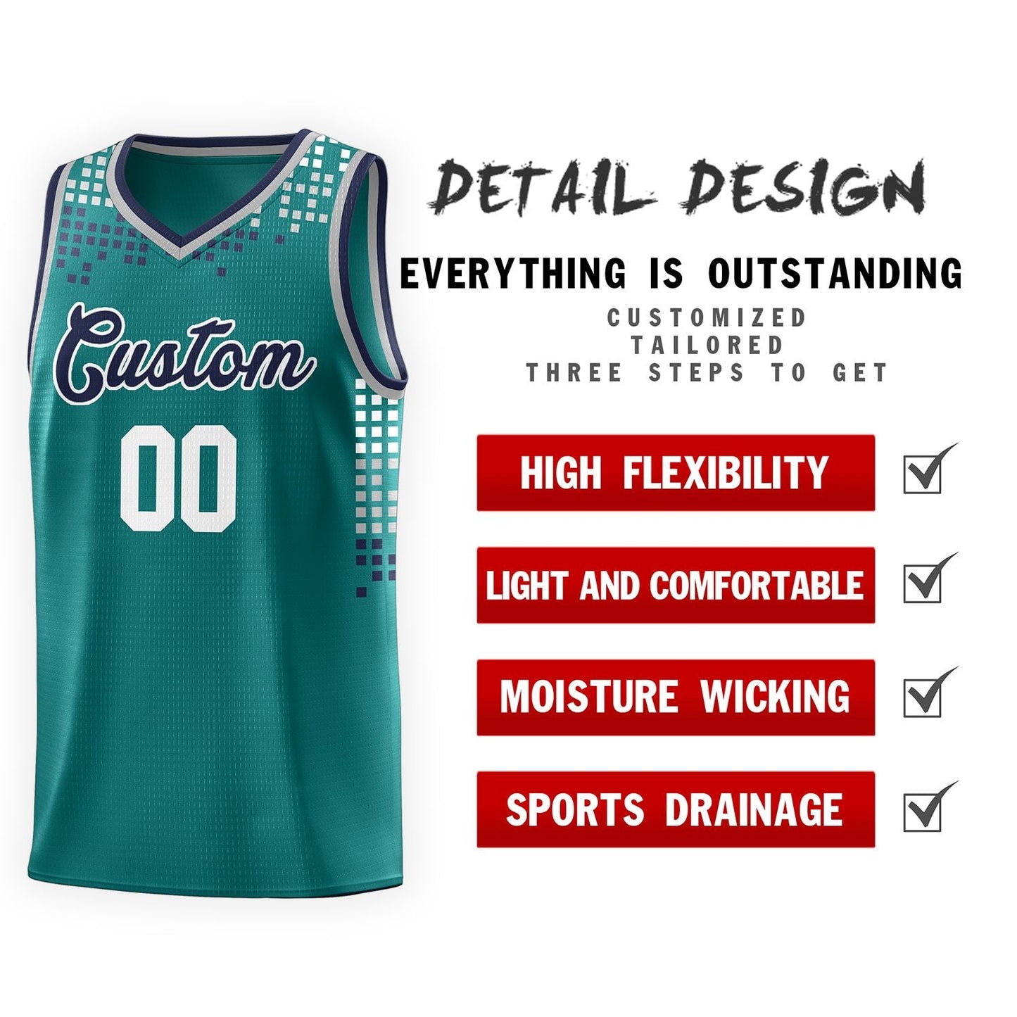 Custom Aqua Square Grid Graffiti Pattern Sports Uniform Basketball Jersey