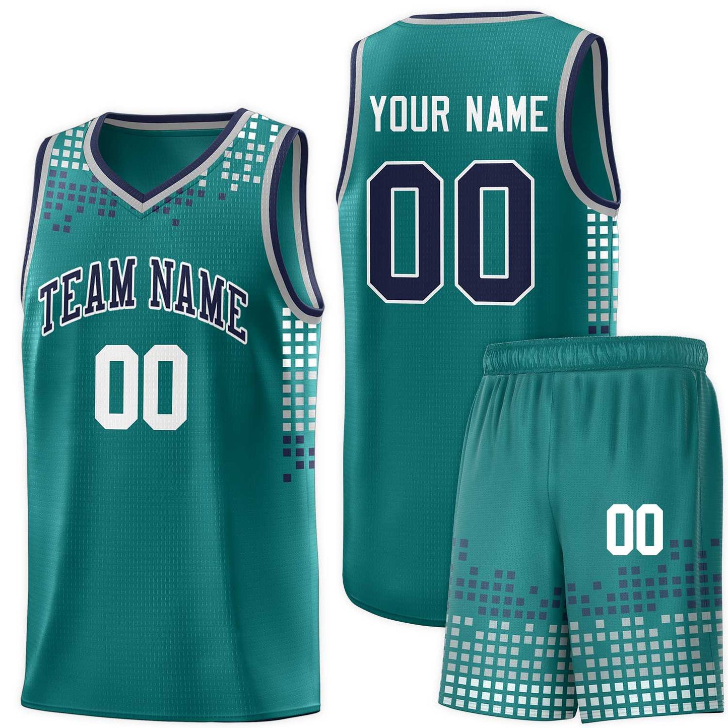 Custom Aqua Square Grid Graffiti Pattern Sports Uniform Basketball Jersey