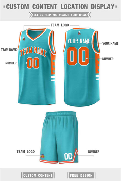 Custom Aqua Orange-White Personalized Star Pattern Sports Uniform Basketball Jersey