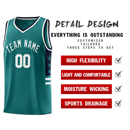 Custom Aqua Navy-White Personalized Star Pattern Sports Uniform Basketball Jersey