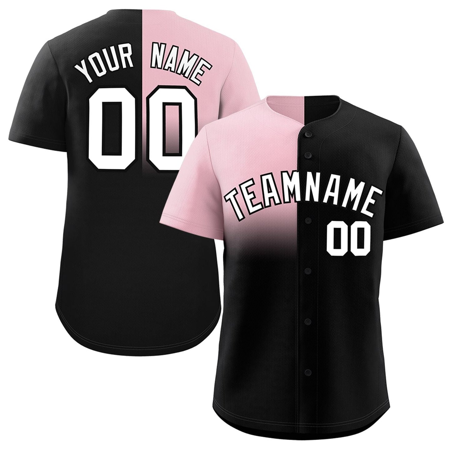 Custom Black Light Pink Personalized Half Gradient Design Authentic Baseball Jersey