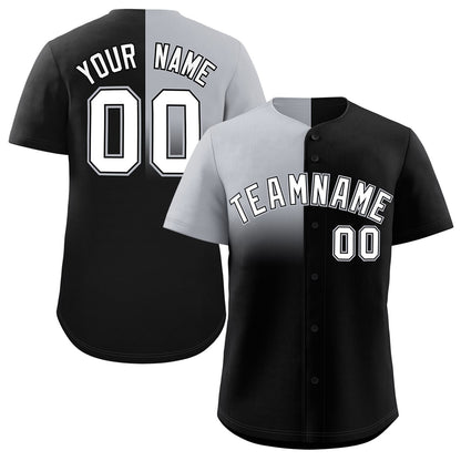 Custom Black Gray Personalized Half Gradient Design Authentic Baseball Jersey