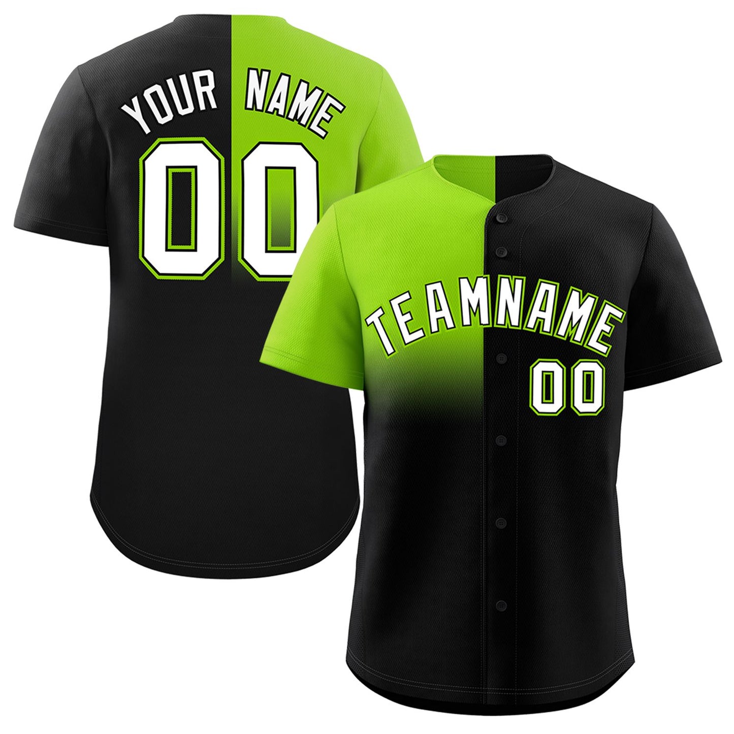 Custom Black Neon Green Personalized Half Gradient Design Authentic Baseball Jersey