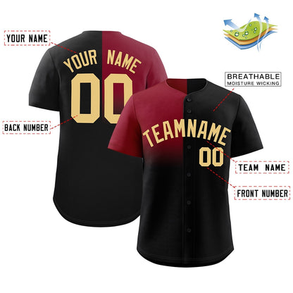 Custom Black Crimson Personalized Half Gradient Design Authentic Baseball Jersey