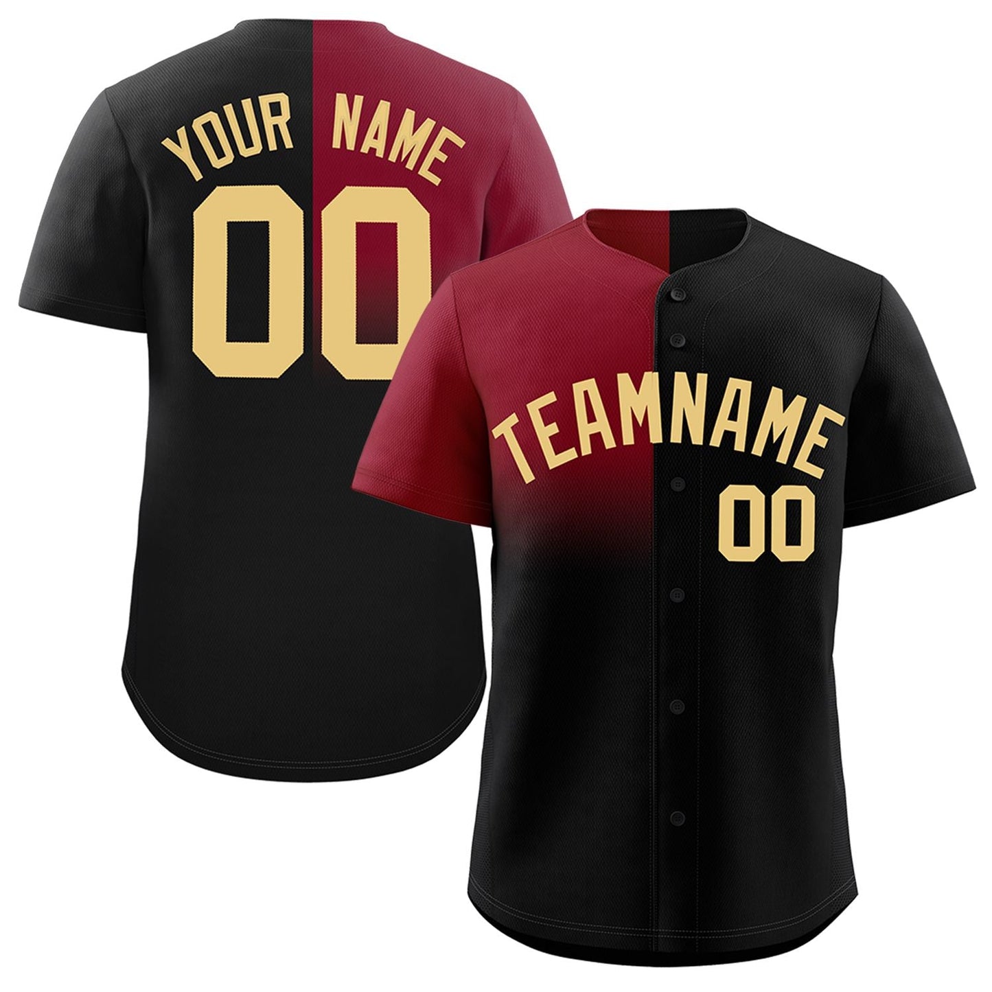 Custom Black Crimson Personalized Half Gradient Design Authentic Baseball Jersey