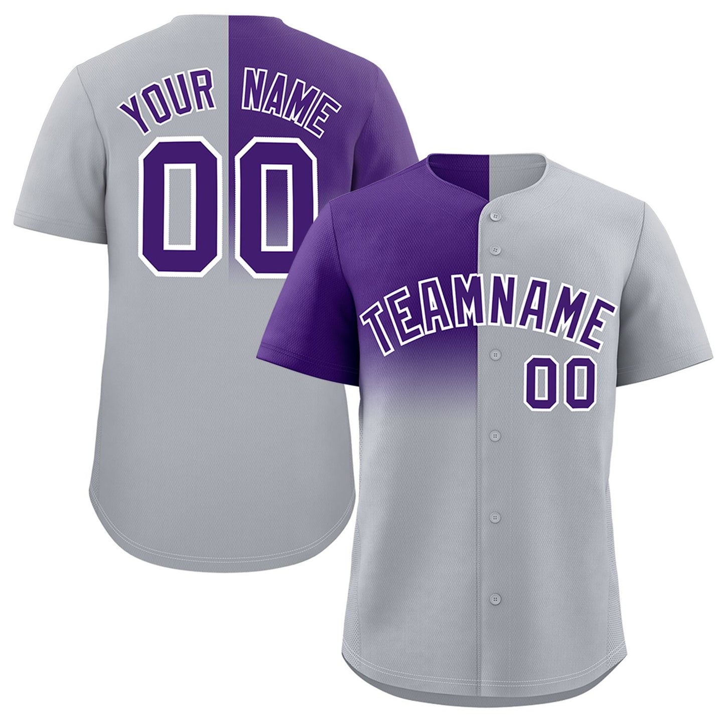 Custom Gray Purple Personalized Half Gradient Design Authentic Baseball Jersey