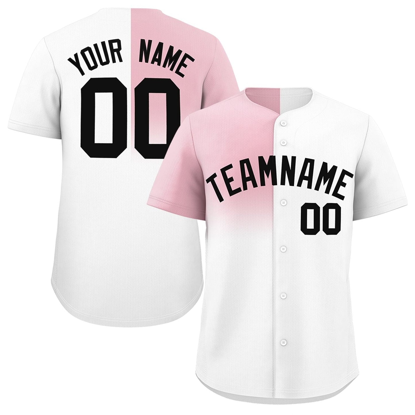 Custom White Light Pink Personalized Half Gradient Design Authentic Baseball Jersey