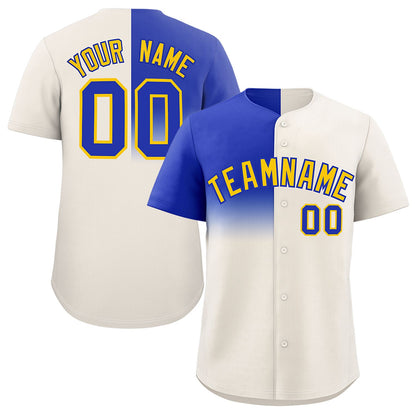 Custom Cream Royal Personalized Half Gradient Design Authentic Baseball Jersey