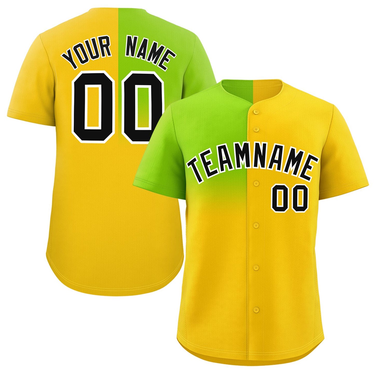 Custom Gold Neon Green Personalized Half Gradient Design Authentic Baseball Jersey