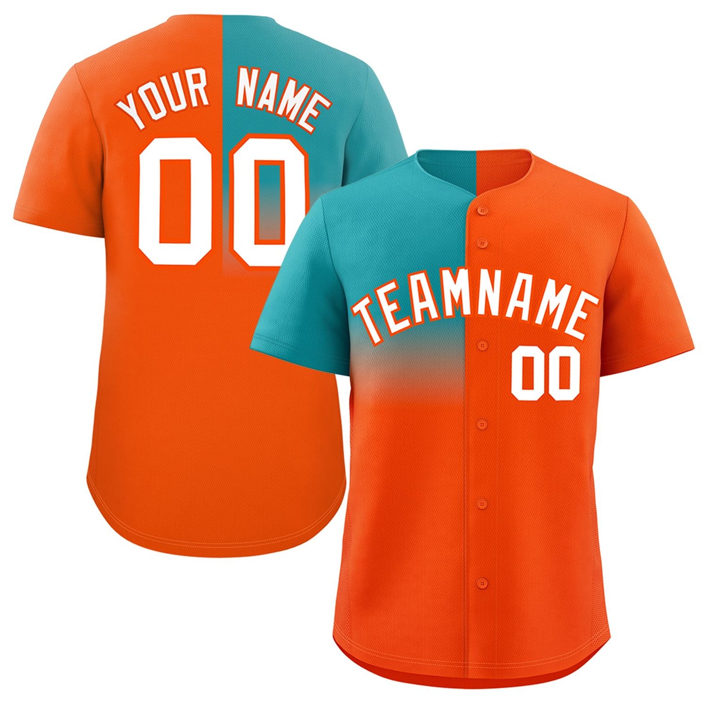 Custom Orange Aqua Personalized Half Gradient Design Authentic Baseball Jersey