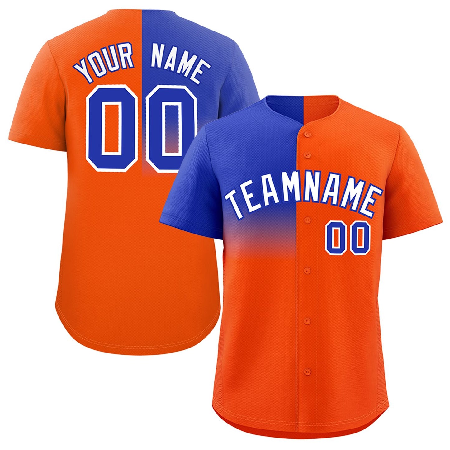 Custom Orange Royal Personalized Half Gradient Design Authentic Baseball Jersey