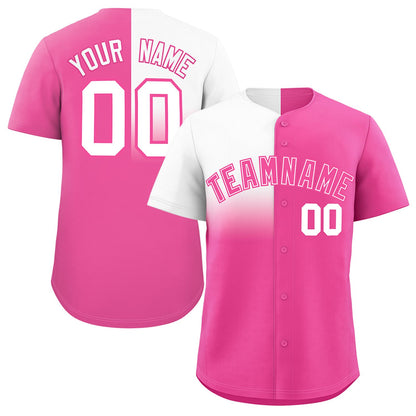 Custom Pink White Personalized Half Gradient Design Authentic Baseball Jersey