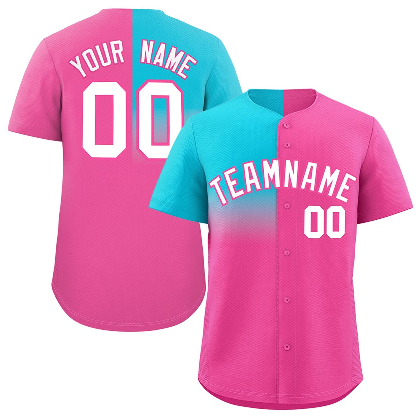 Custom Pink Sky Blue Personalized Half Gradient Design Authentic Baseball Jersey