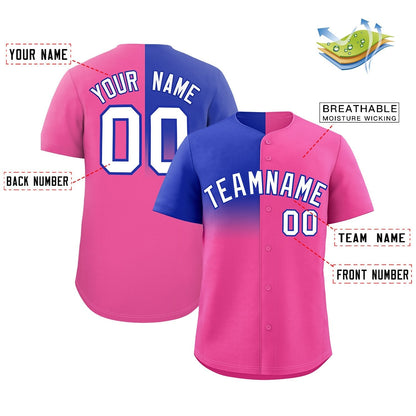 Custom Pink Royal Personalized Half Gradient Design Authentic Baseball Jersey