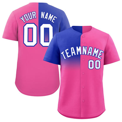 Custom Pink Royal Personalized Half Gradient Design Authentic Baseball Jersey