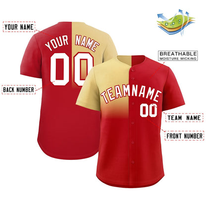 Custom Red Khaki Personalized Half Gradient Design Authentic Baseball Jersey