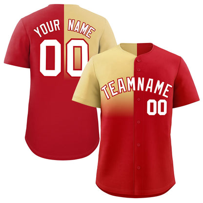 Custom Red Khaki Personalized Half Gradient Design Authentic Baseball Jersey