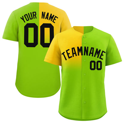 Custom Neon Green Gold Personalized Half Gradient Design Authentic Baseball Jersey