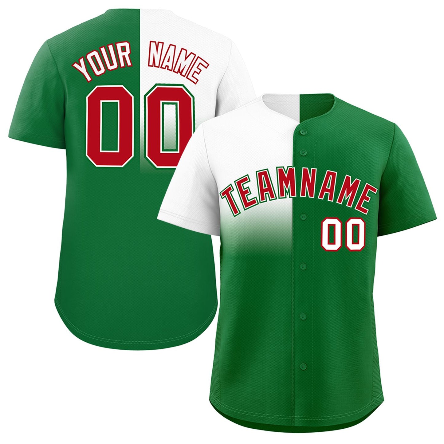 Custom Kelly Green White Personalized Half Gradient Design Authentic Baseball Jersey