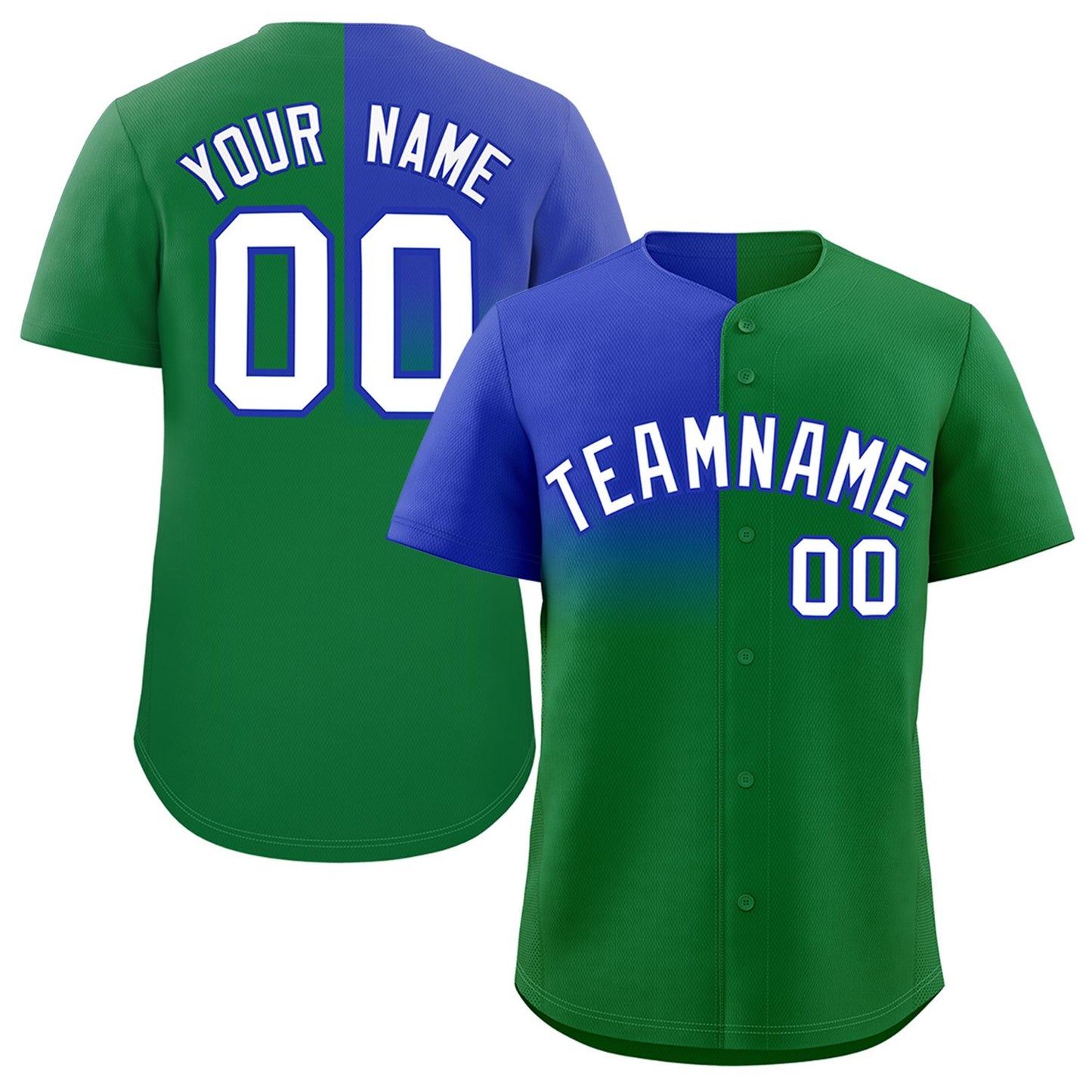 Custom Kelly Green Royal Personalized Half Gradient Design Authentic Baseball Jersey