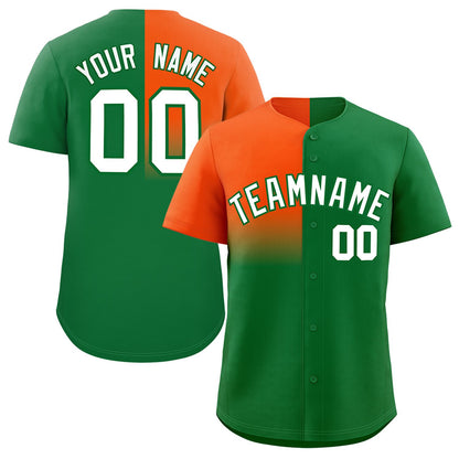 Custom Kelly Green Orange Personalized Half Gradient Design Authentic Baseball Jersey