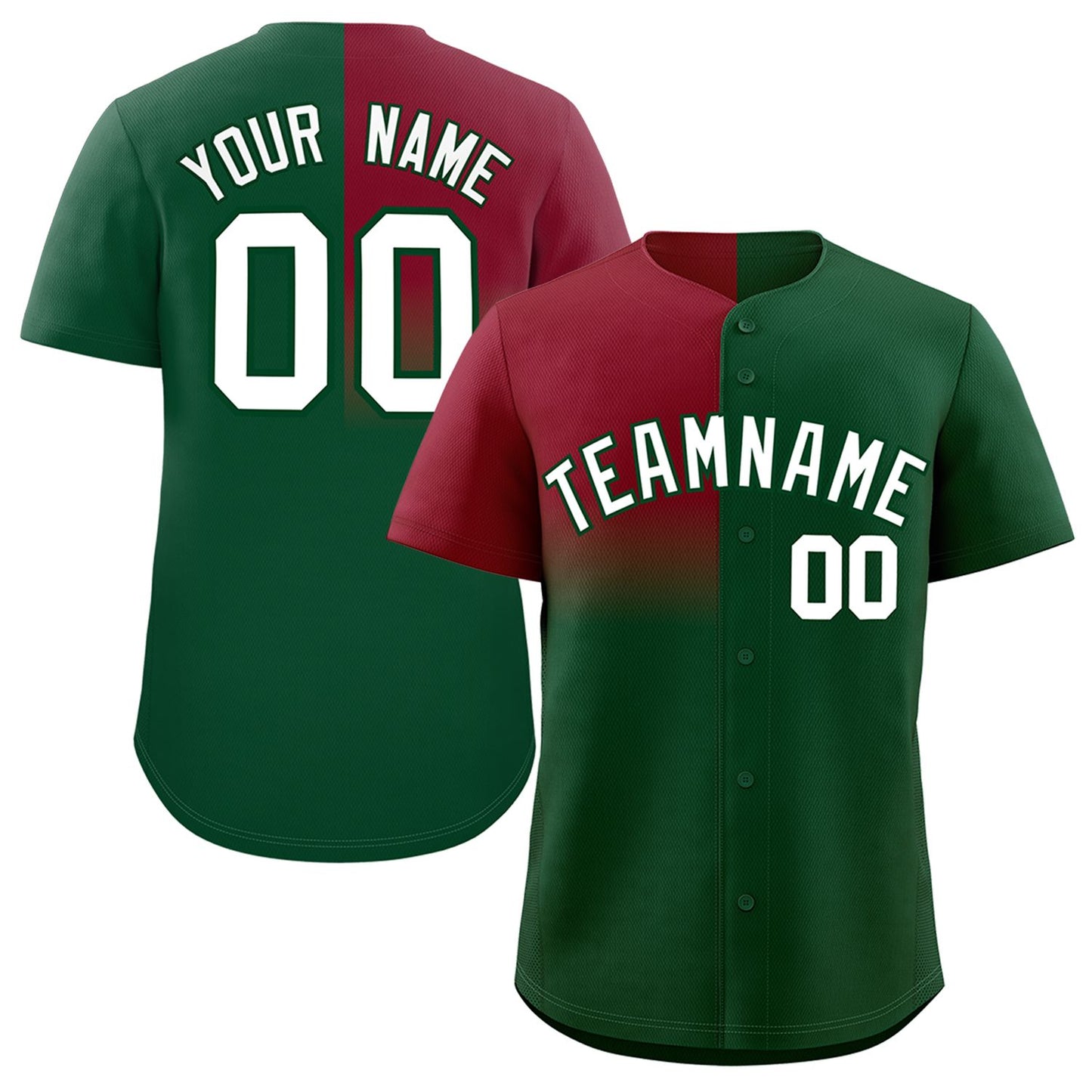 Custom Green Crimson Personalized Half Gradient Design Authentic Baseball Jersey