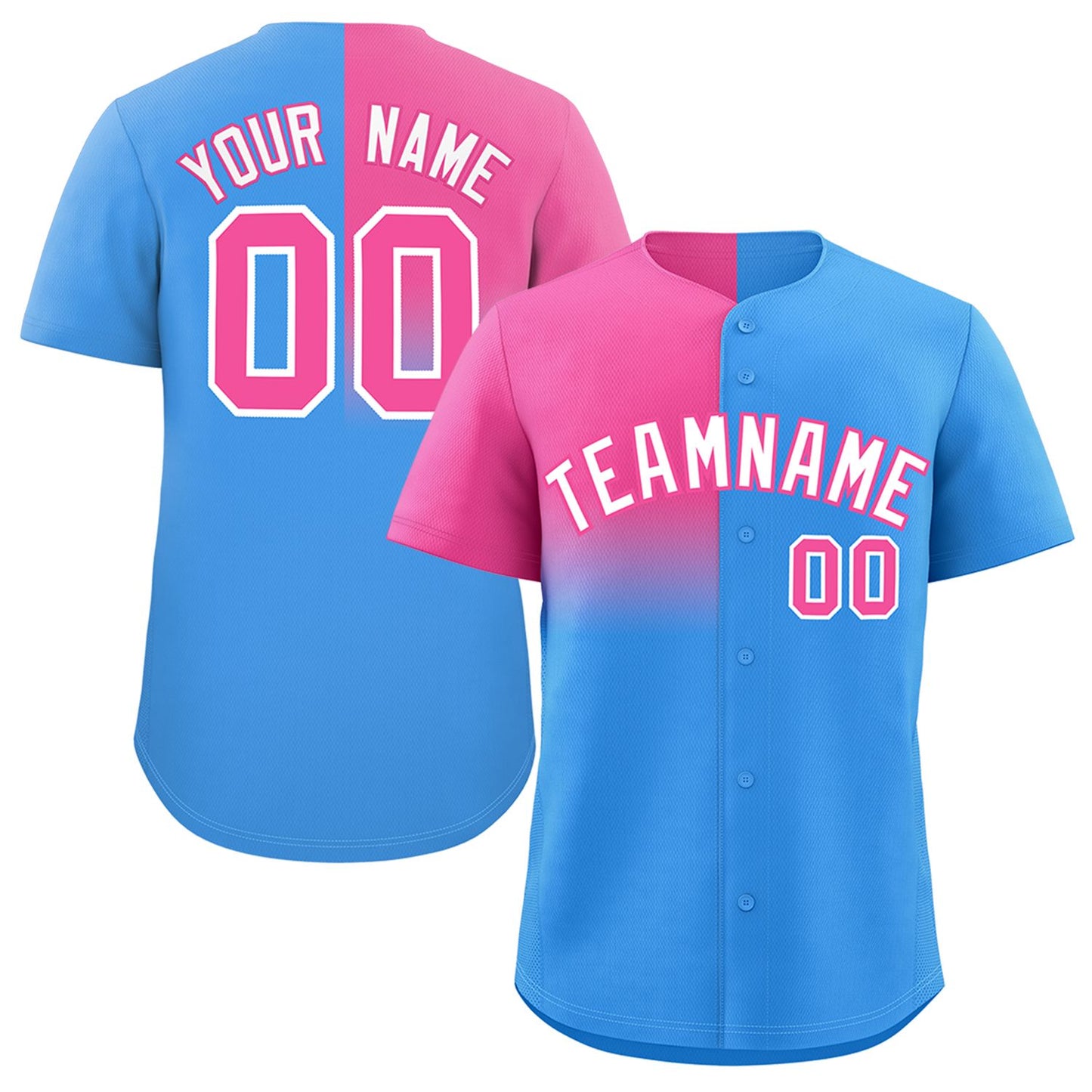 Custom Powder Blue Pink Personalized Half Gradient Design Authentic Baseball Jersey