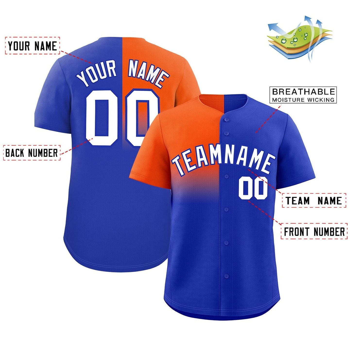 Custom Royal Orange Personalized Half Gradient Design Authentic Baseball Jersey