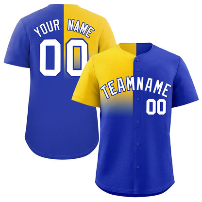 Custom Royal Gold Personalized Half Gradient Design Authentic Baseball Jersey