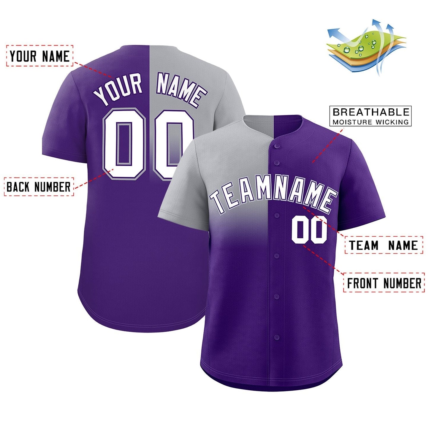 Custom Purple Gray Personalized Half Gradient Design Authentic Baseball Jersey