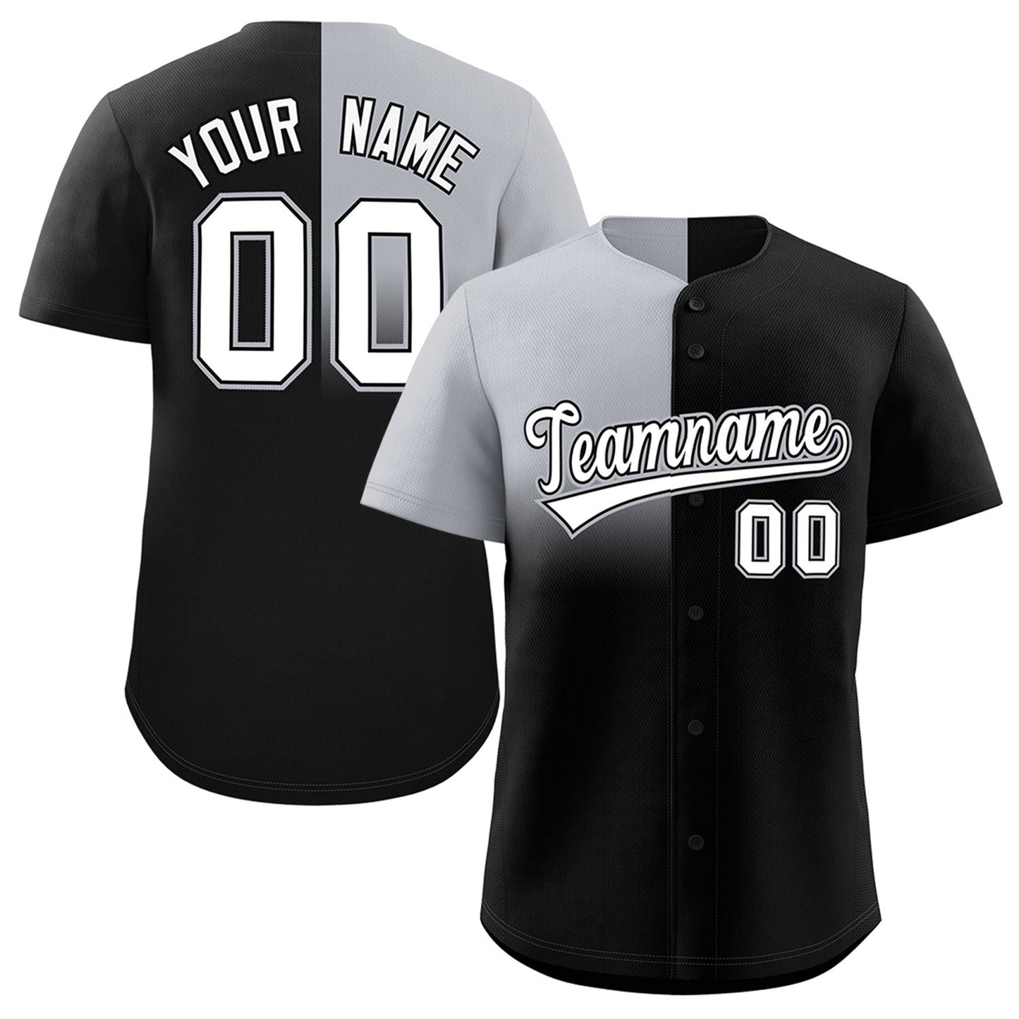 Custom Black Gray Personalized Half Gradient Design Authentic Baseball Jersey