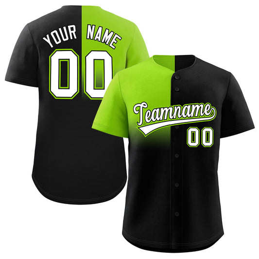 Custom Black Neon Green Personalized Half Gradient Design Authentic Baseball Jersey