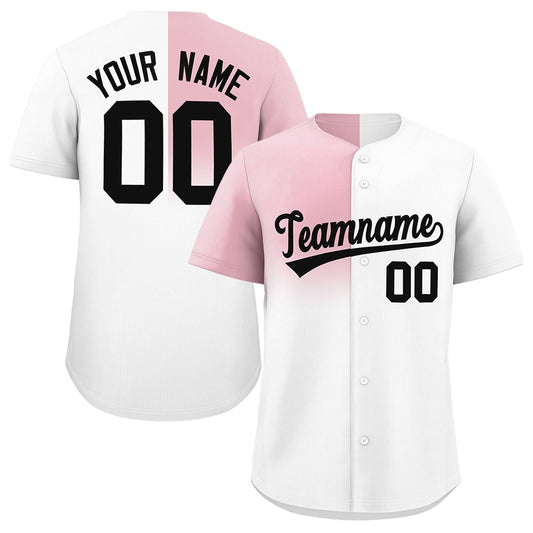 Custom White Light Pink Personalized Half Gradient Design Authentic Baseball Jersey