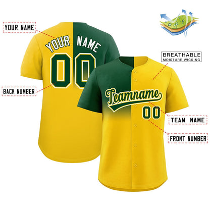 Custom Gold Green Personalized Half Gradient Design Authentic Baseball Jersey