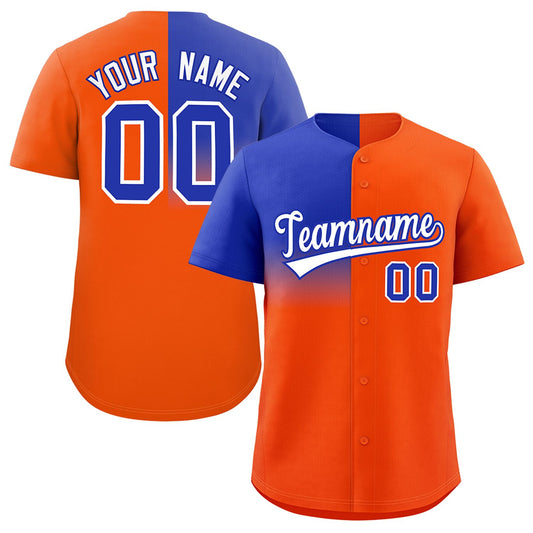 Custom Orange Royal Personalized Half Gradient Design Authentic Baseball Jersey