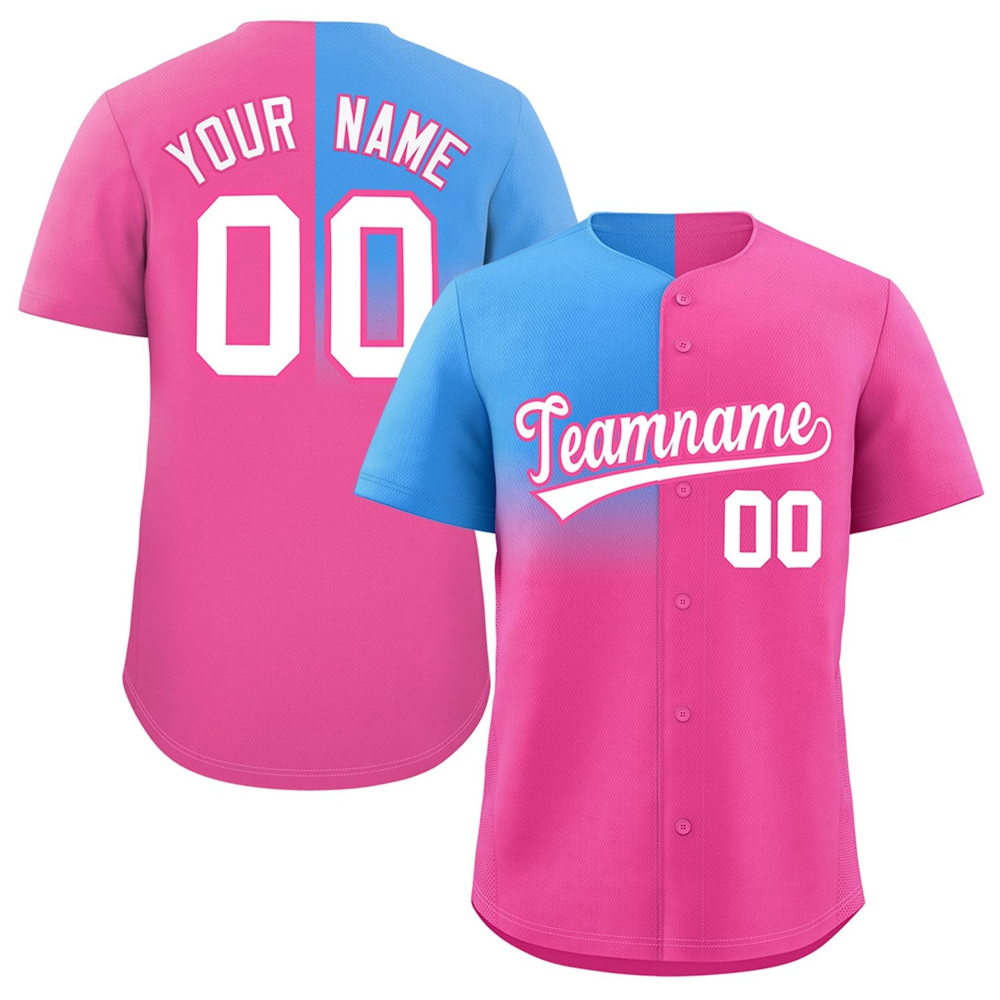 Custom Pink Powder Blue Personalized Half Gradient Design Authentic Baseball Jersey