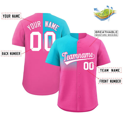 Custom Pink Sky Blue Personalized Half Gradient Design Authentic Baseball Jersey