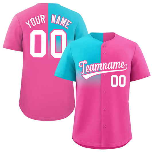 Custom Pink Sky Blue Personalized Half Gradient Design Authentic Baseball Jersey