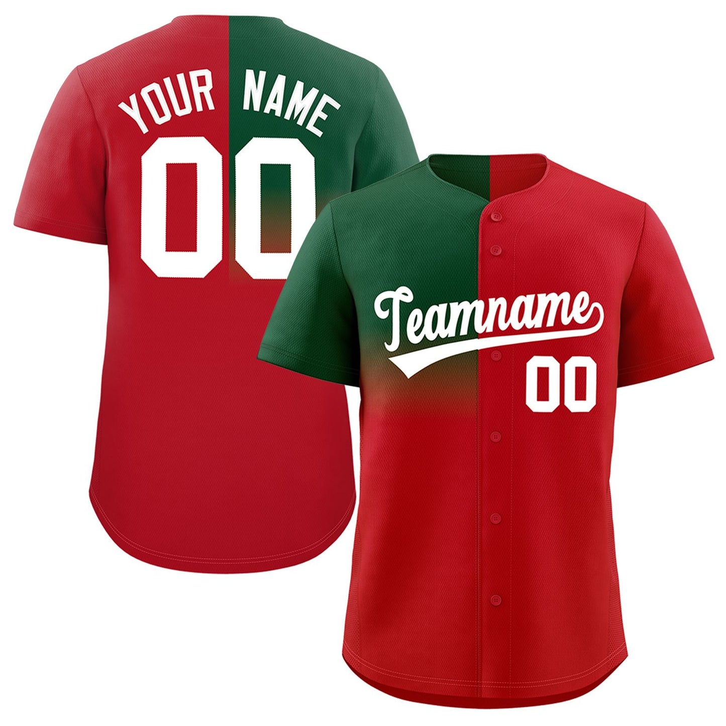 Custom Red Green Personalized Half Gradient Design Authentic Baseball Jersey