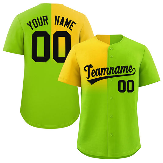 Custom Neon Green Gold Personalized Half Gradient Design Authentic Baseball Jersey