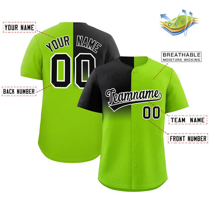 Custom Neon Green Black Personalized Half Gradient Design Authentic Baseball Jersey