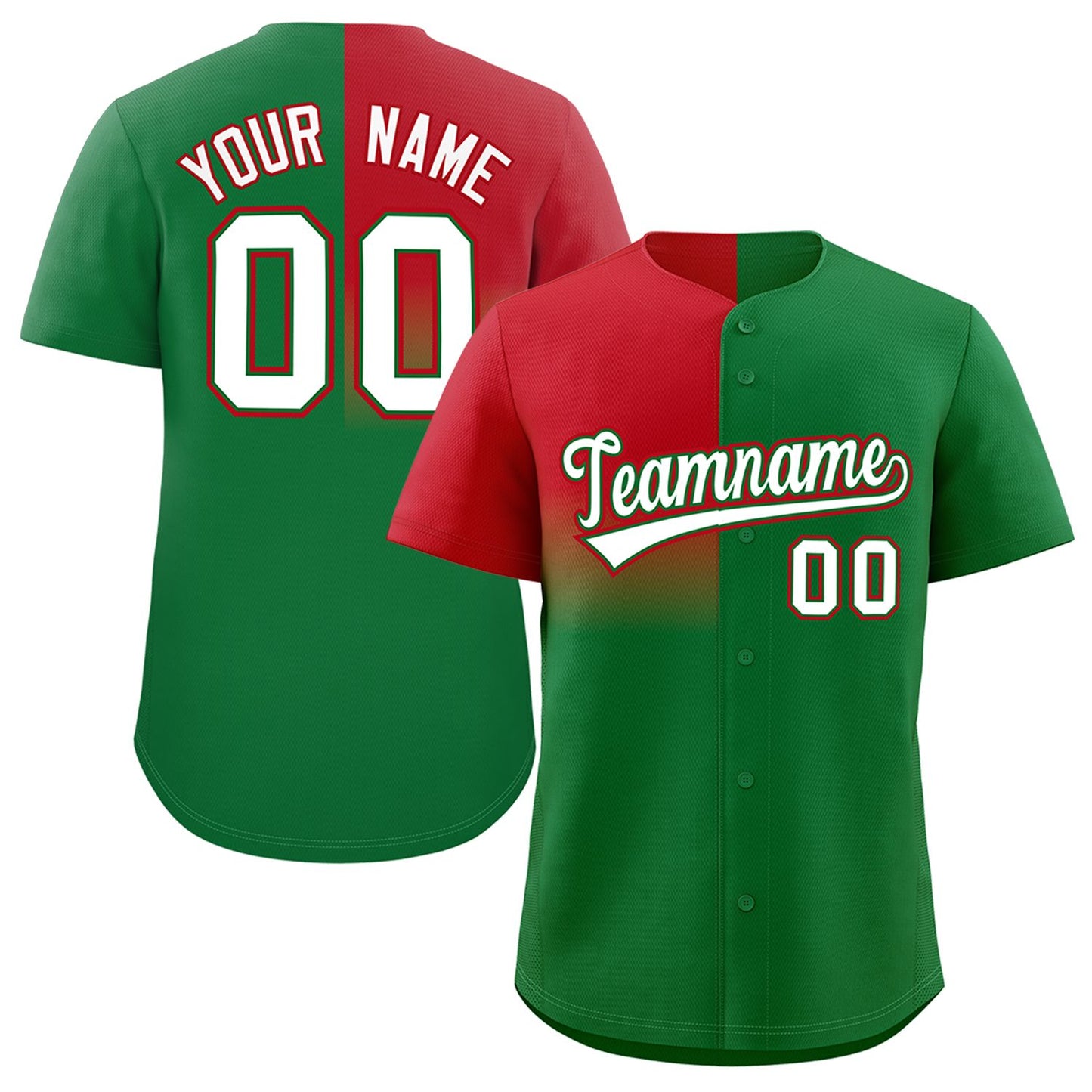 Custom Kelly Green Red Personalized Half Gradient Design Authentic Baseball Jersey