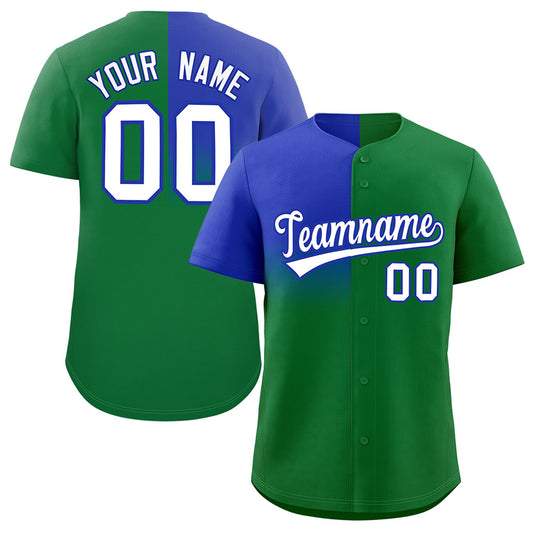 Custom Kelly Green Royal Personalized Half Gradient Design Authentic Baseball Jersey