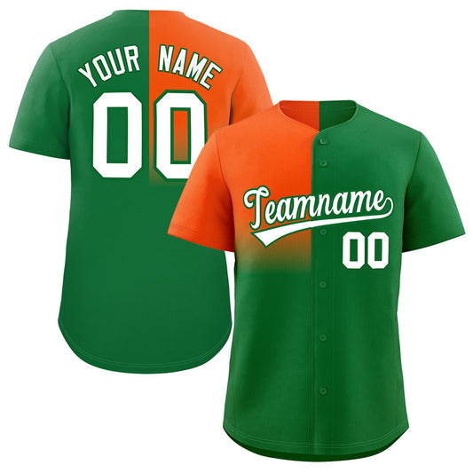 Custom Kelly Green Orange Personalized Half Gradient Design Authentic Baseball Jersey