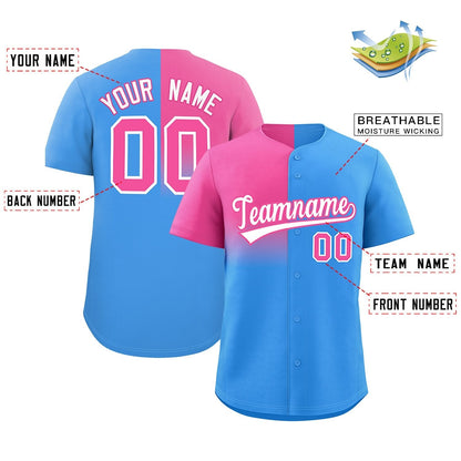 Custom Powder Blue Pink Personalized Half Gradient Design Authentic Baseball Jersey