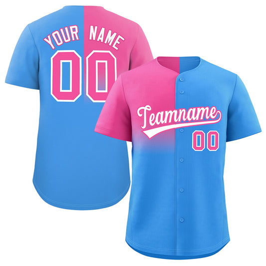 Custom Powder Blue Pink Personalized Half Gradient Design Authentic Baseball Jersey